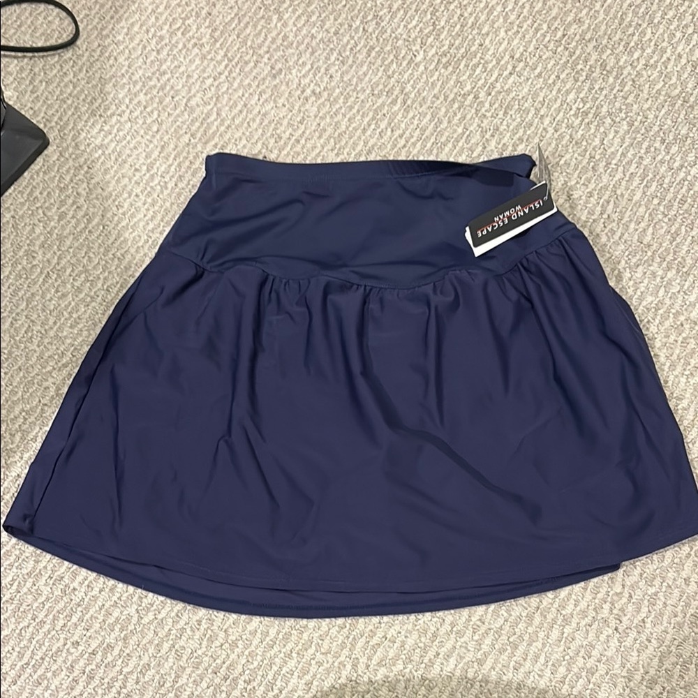Island Escape Blue Pleated Skater Swim Skirt
